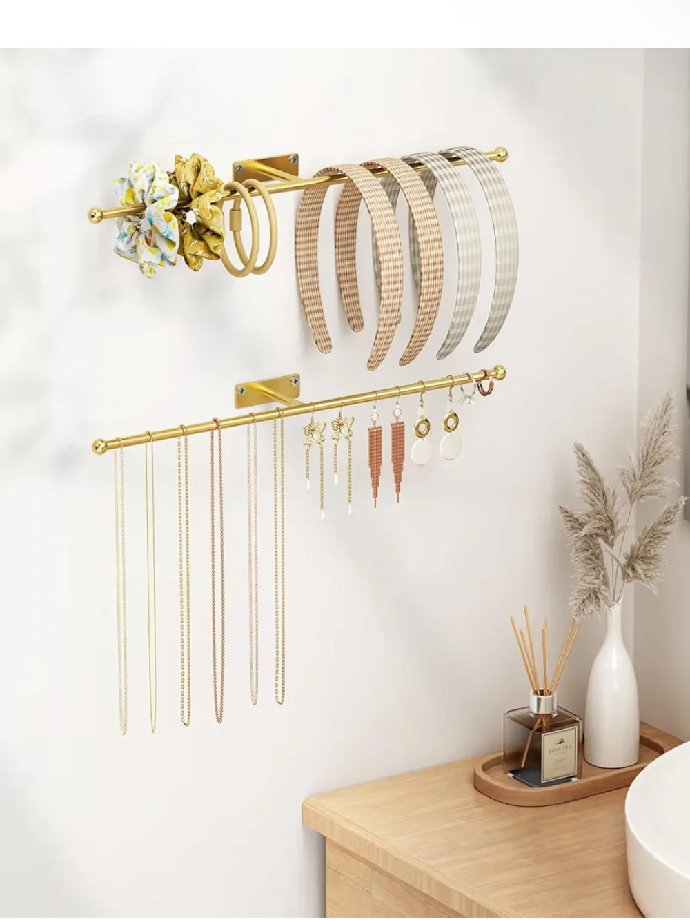 Gold Wall-Mounted Jewelry Organizer Rods - 2 Pack
